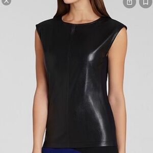 BCBGMAXAZRIA Vera zip shoulder faux black leather top size XXS